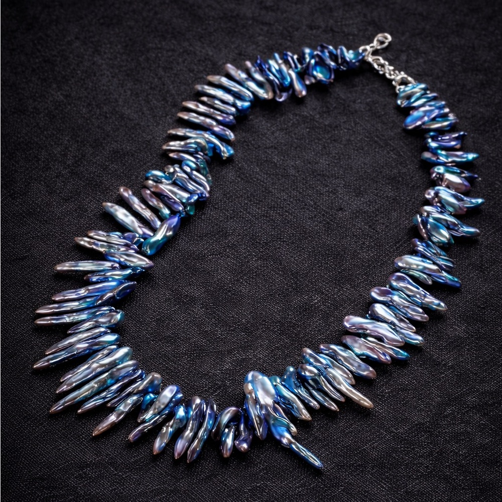 Iridescent Stick Pearl Statement Necklace